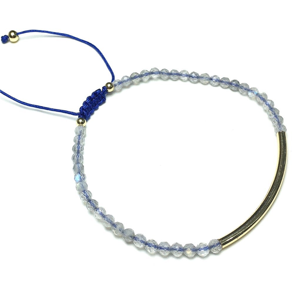 Natural Labradorite Gemstone Braid Rope Macrame Adjustable Bracelet Tiny Beads Gemstone Bracelet with Gold Spacer
