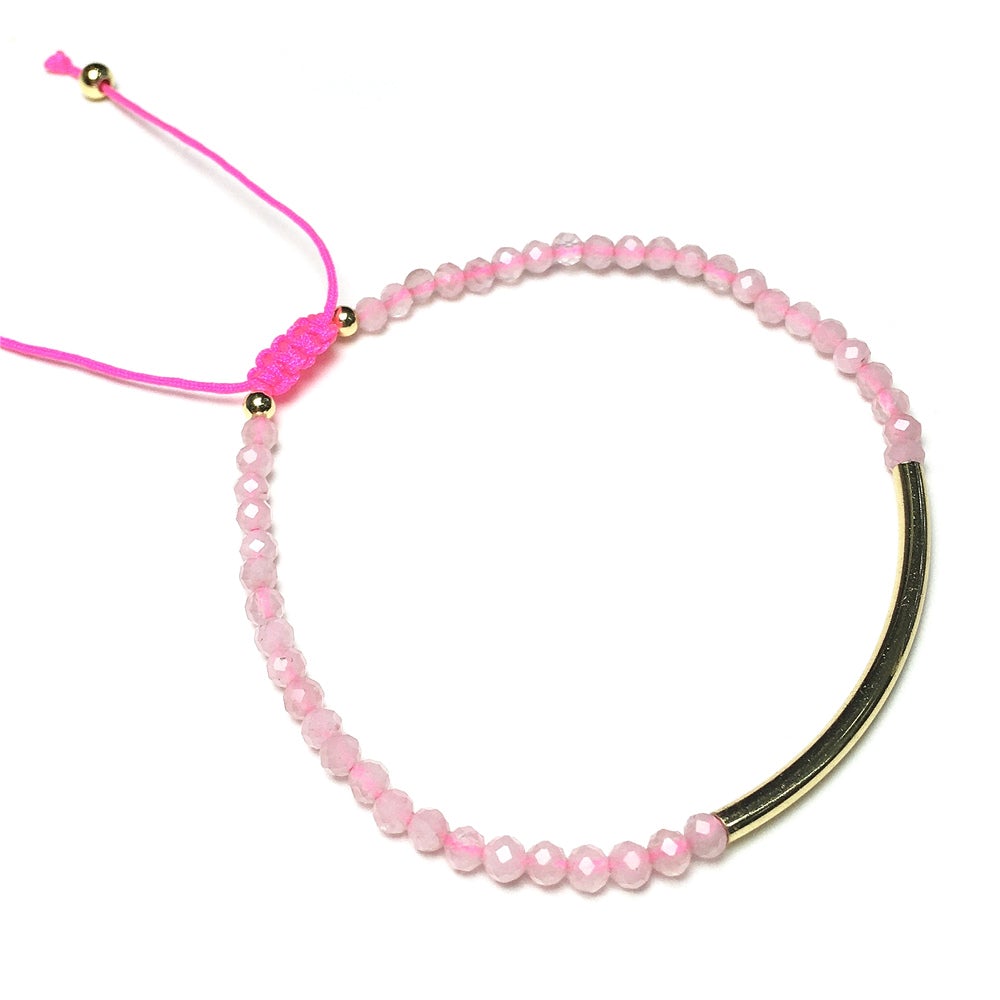 Natural Pink Rose Quartz Gemstone Braid Rope Macrame Adjustable Bracelet Tiny Beads Gemstone Bracelet with Gold Spacer
