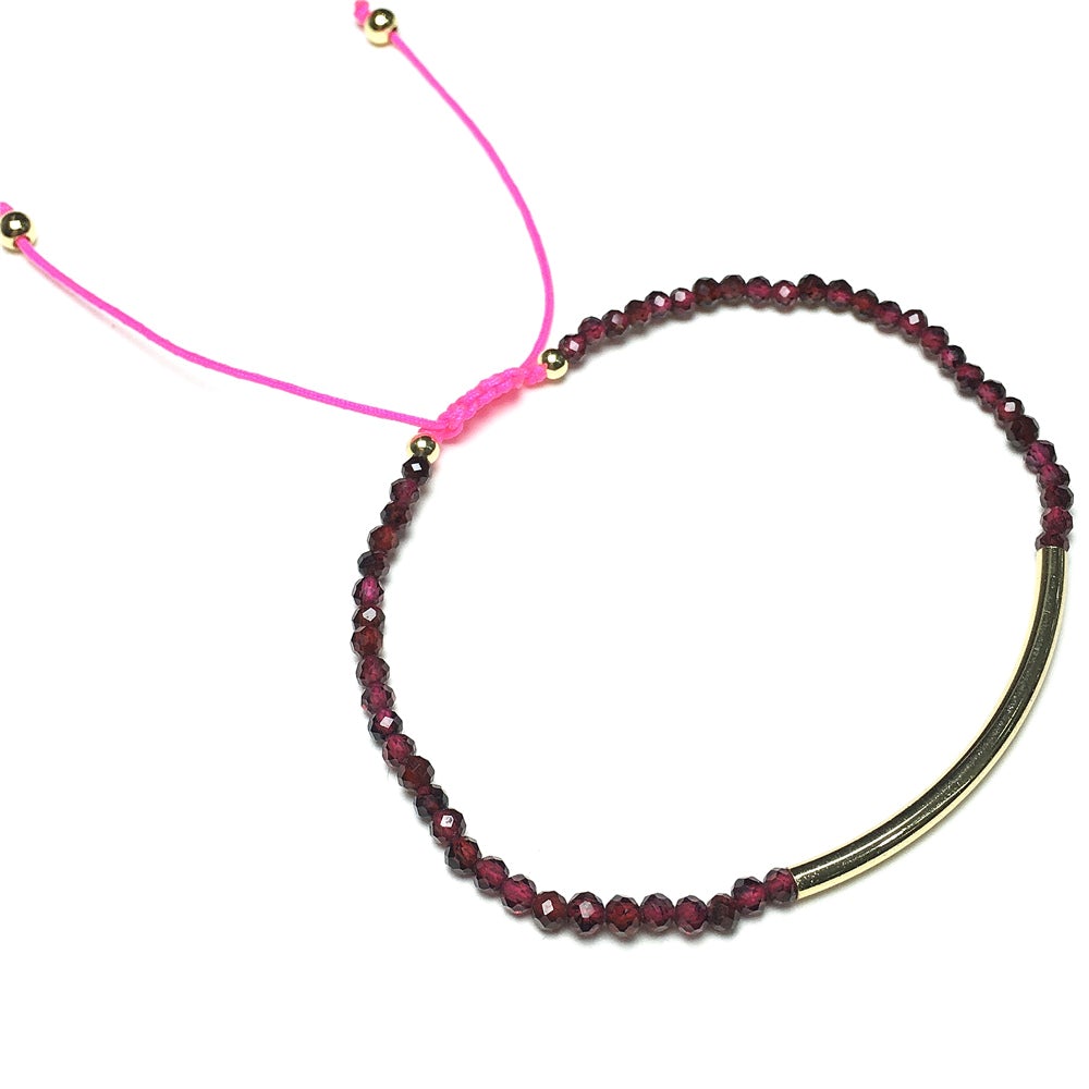 Natural Garnet Gemstone Braid Rope Macrame Adjustable Bracelet Tiny Beads Gemstone Bracelet with Gold Spacer