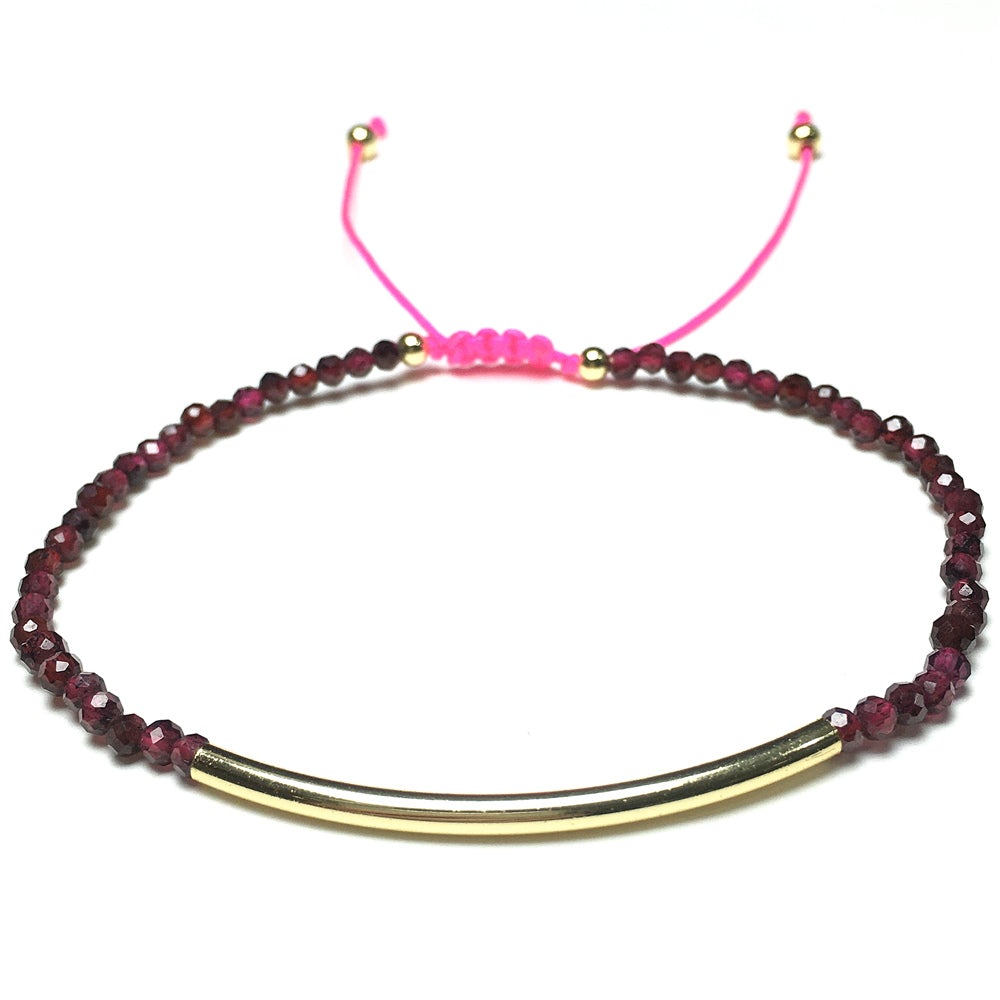 Natural Garnet Gemstone Braid Rope Macrame Adjustable Bracelet Tiny Beads Gemstone Bracelet with Gold Spacer