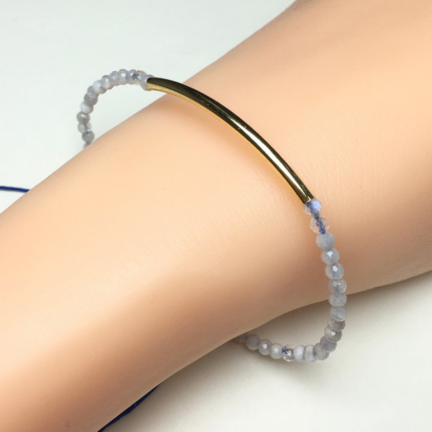 Natural Moonstone Gemstone Braid Rope Macrame Adjustable Bracelet Tiny Beads Gemstone Bracelet with Gold Spacer