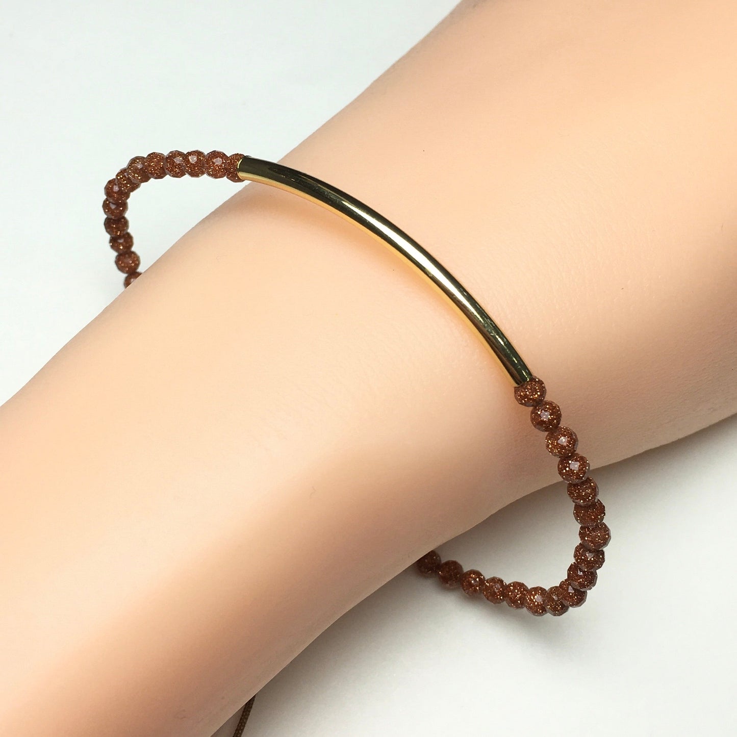 Natural Gold Sandstone Gemstone Braid Rope Macrame Adjustable Bracelet Tiny Beads Gemstone Bracelet with Gold Spacer