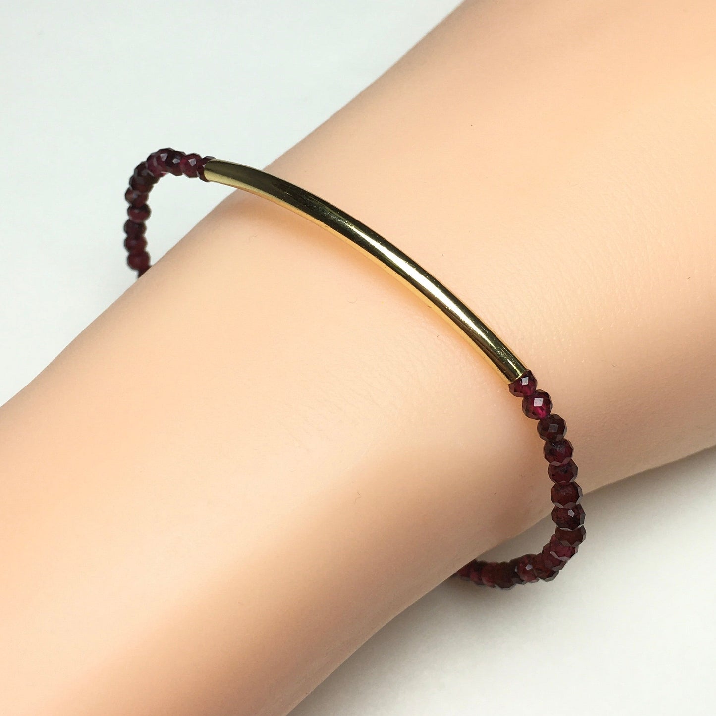 Natural Garnet Gemstone Braid Rope Macrame Adjustable Bracelet Tiny Beads Gemstone Bracelet with Gold Spacer