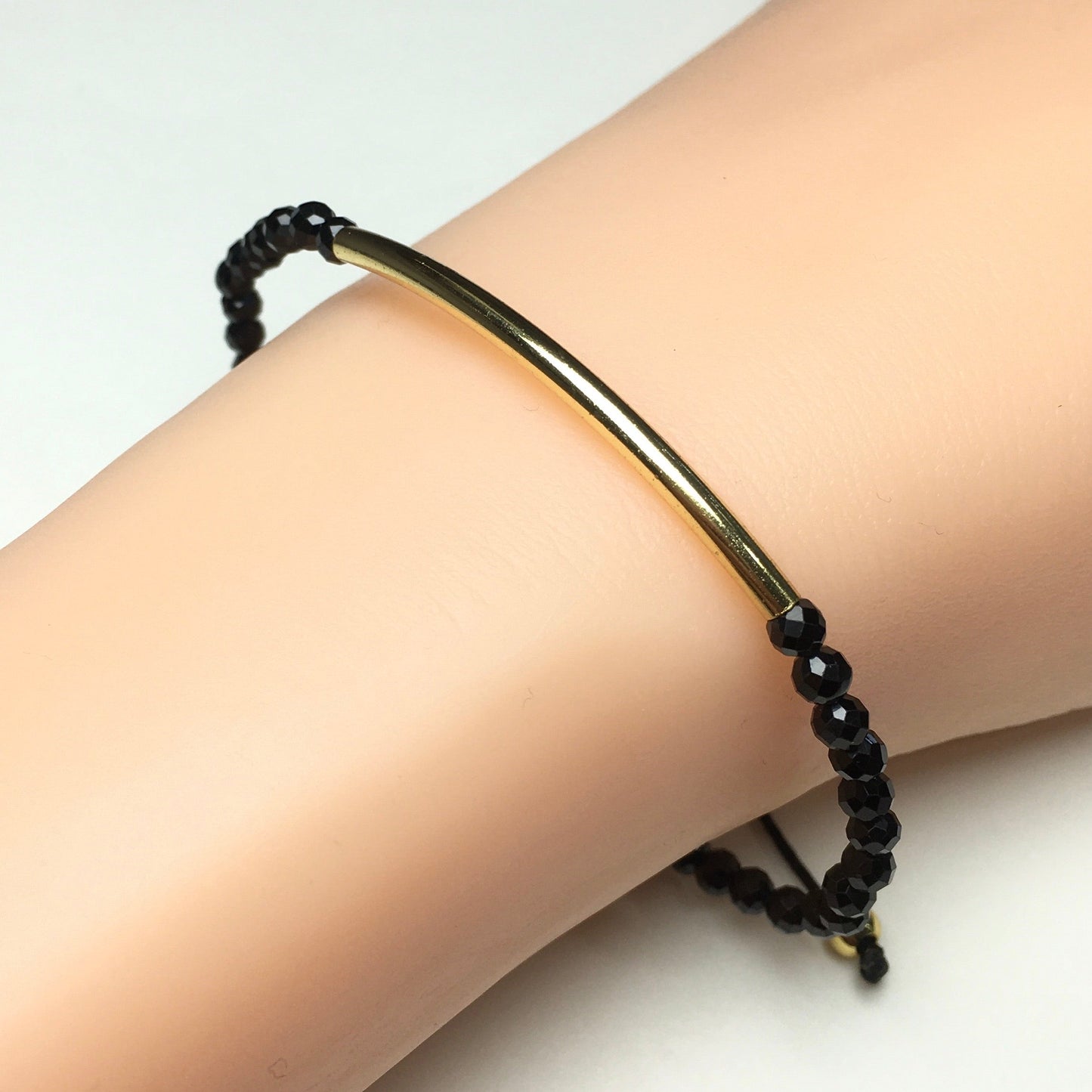 Faceted Black Spinel Beads Bracelet Adjustable Handmade Braid Rope Designer Bracelet