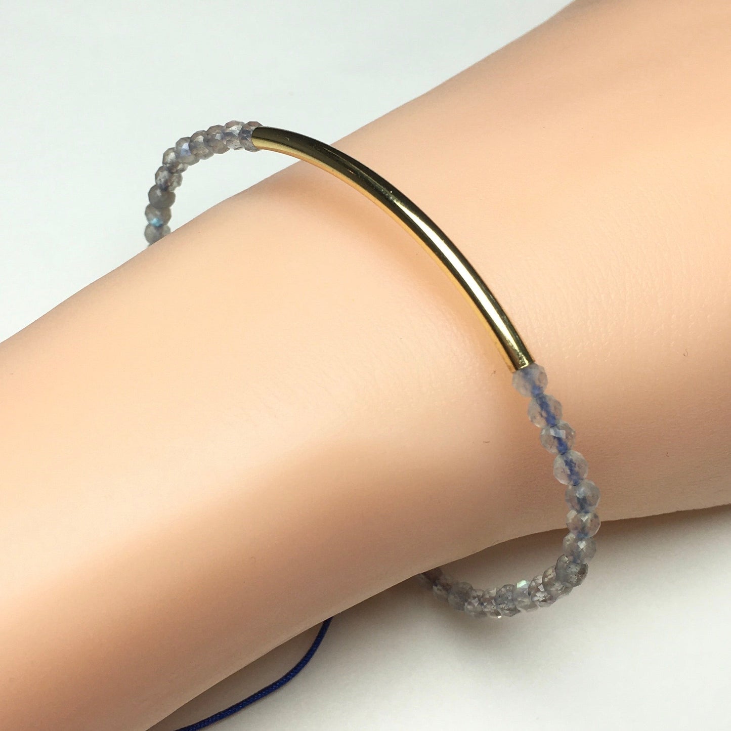 Natural Labradorite Gemstone Braid Rope Macrame Adjustable Bracelet Tiny Beads Gemstone Bracelet with Gold Spacer