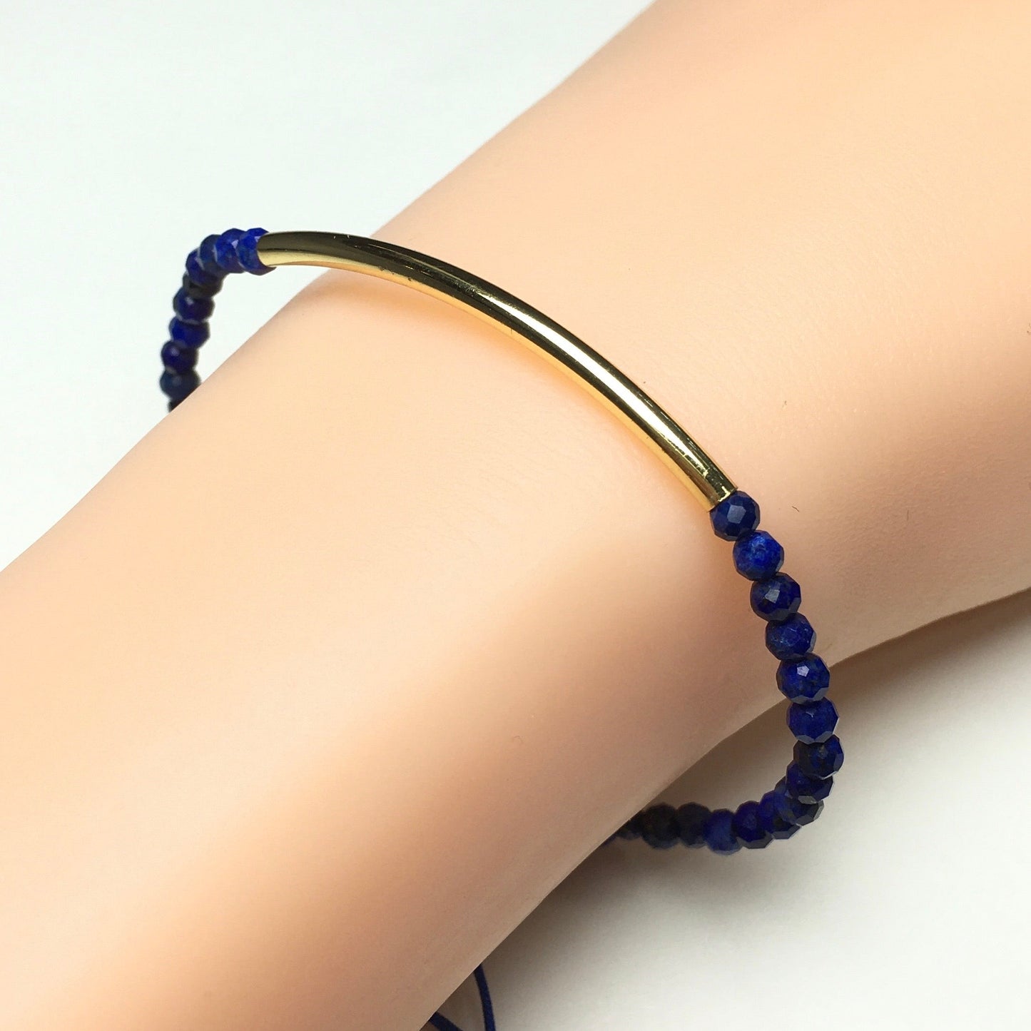 Natural Lapis Lazuli Gemstone Braid Rope Macrame Adjustable Bracelet Tiny Beads Gemstone Bracelet with Gold Spacer