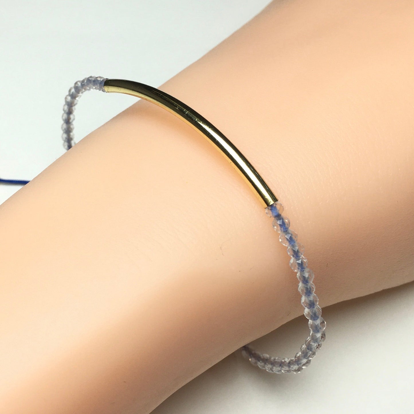 Natural Clear Quartz Gemstone Braid Rope Macrame Adjustable Bracelet Tiny Beads Gemstone Bracelet with Gold Spacer