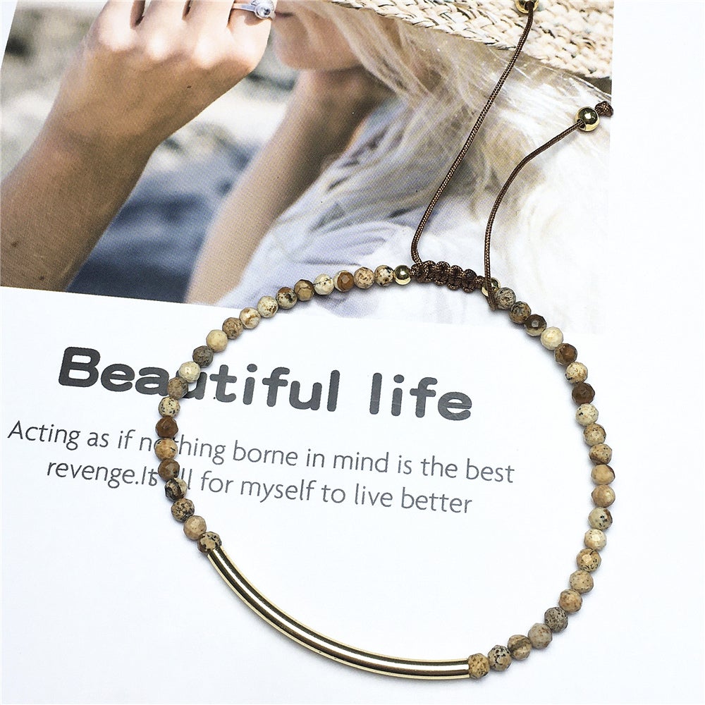 Faceted Picture Jasper Beads Bracelet Adjustable Handmade Braid Rope Designer Bracelet
