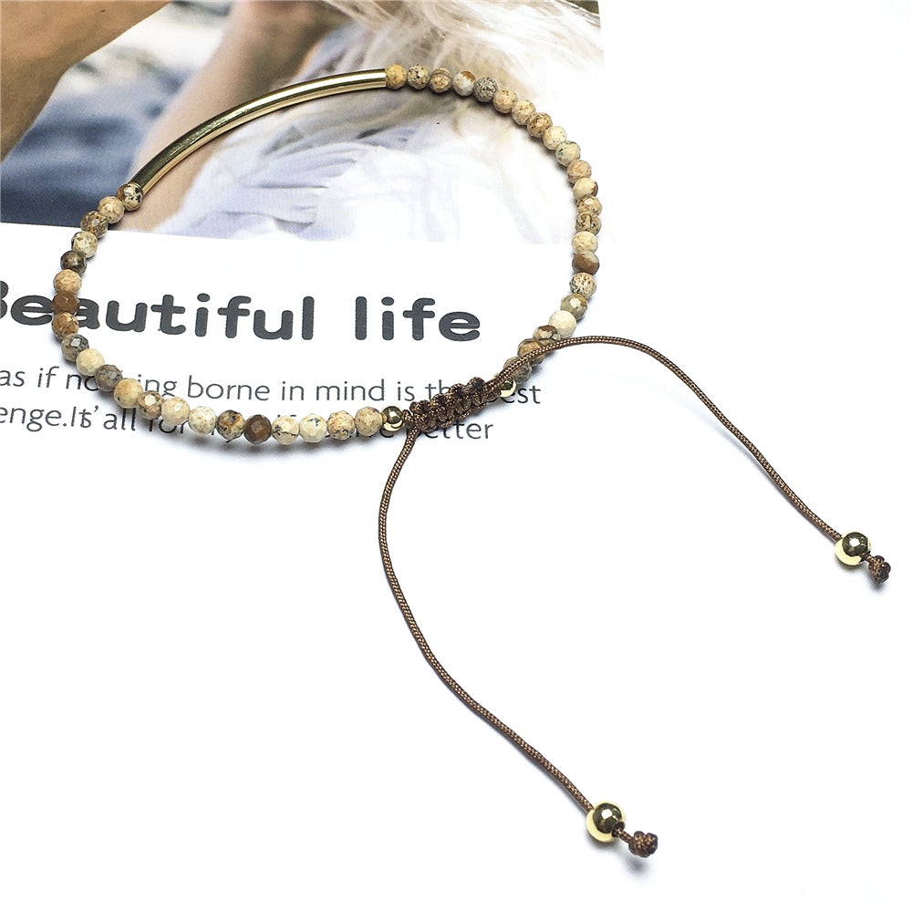 Faceted Picture Jasper Beads Bracelet Adjustable Handmade Braid Rope Designer Bracelet