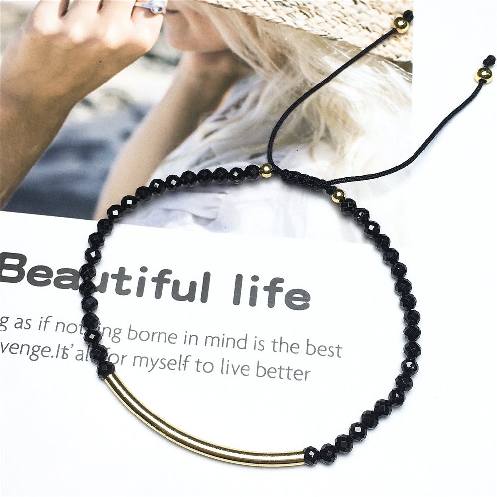 Faceted Black Spinel Beads Bracelet Adjustable Handmade Braid Rope Designer Bracelet