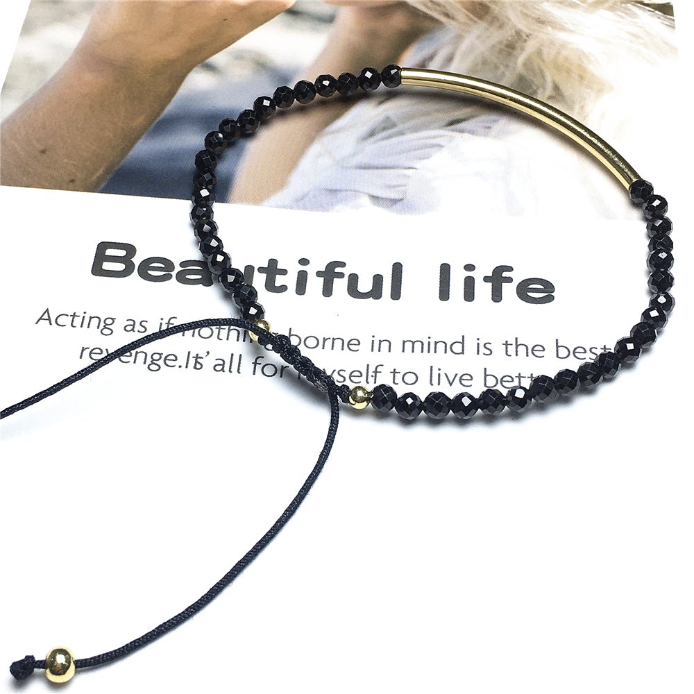 Faceted Black Spinel Beads Bracelet Adjustable Handmade Braid Rope Designer Bracelet