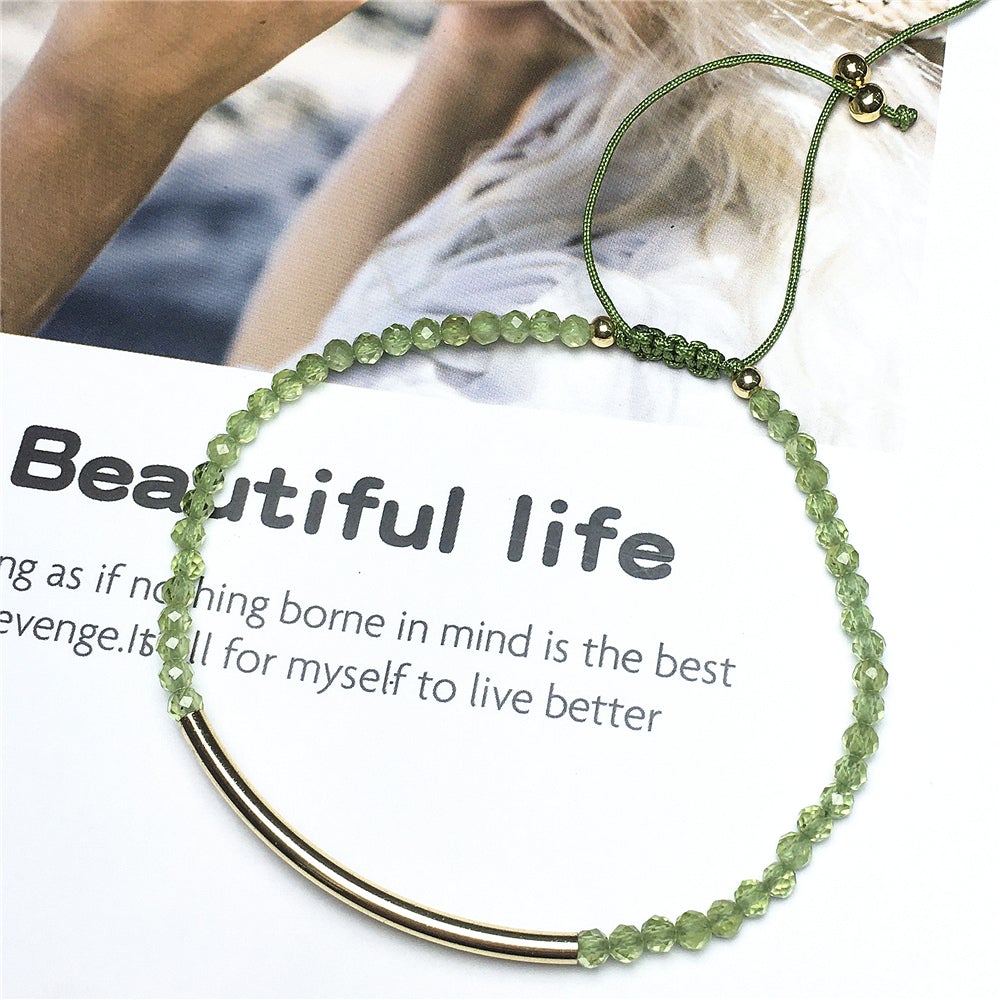 Natural Peridot Gemstone Braid Rope Macrame Adjustable Bracelet Tiny Beads Gemstone Bracelet with Gold Spacer