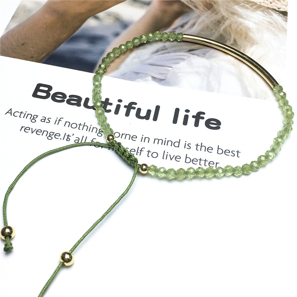 Natural Peridot Gemstone Braid Rope Macrame Adjustable Bracelet Tiny Beads Gemstone Bracelet with Gold Spacer