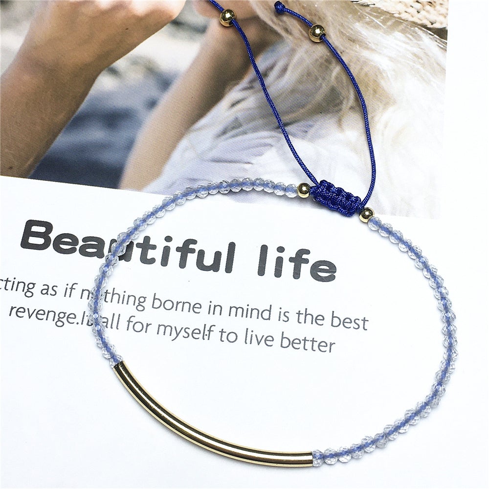 Natural Clear Quartz Gemstone Braid Rope Macrame Adjustable Bracelet Tiny Beads Gemstone Bracelet with Gold Spacer