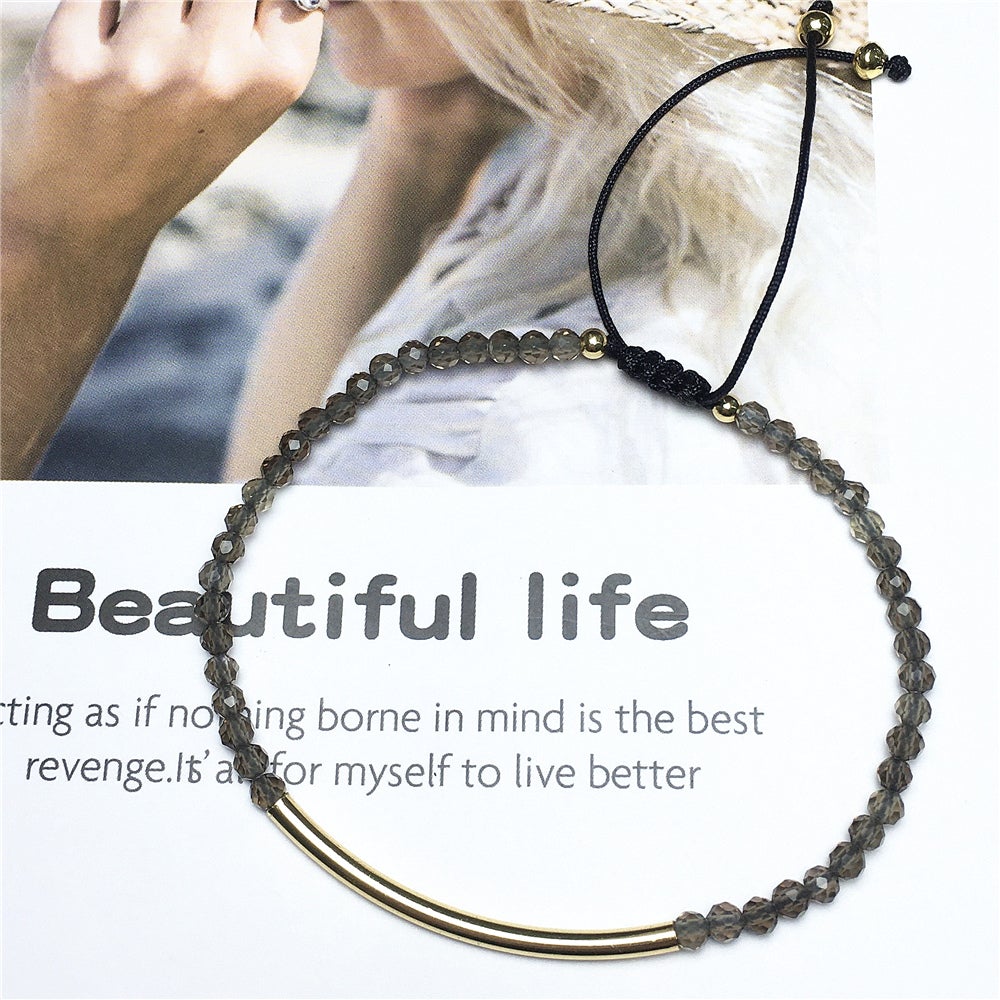 Natural Smoky Quartz Gemstone Braid Rope Macrame Adjustable Bracelet Tiny Beads Gemstone Bracelet with Gold Spacer