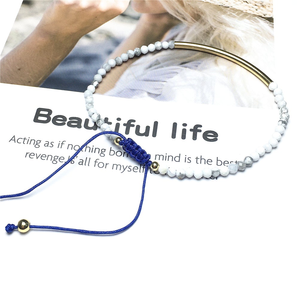 Faceted Howlite Beads Bracelet Adjustable Handmade Braid Rope Designer Bracelet