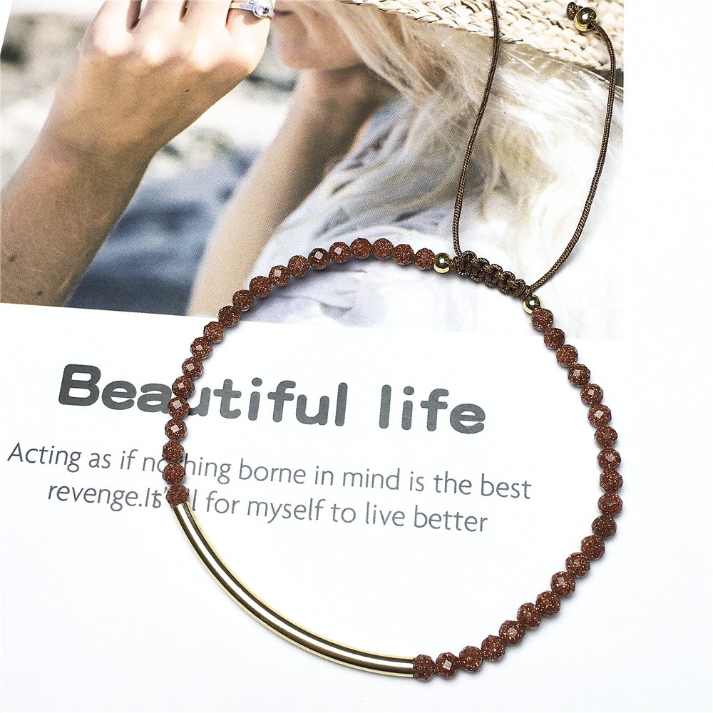 Natural Gold Sandstone Gemstone Braid Rope Macrame Adjustable Bracelet Tiny Beads Gemstone Bracelet with Gold Spacer