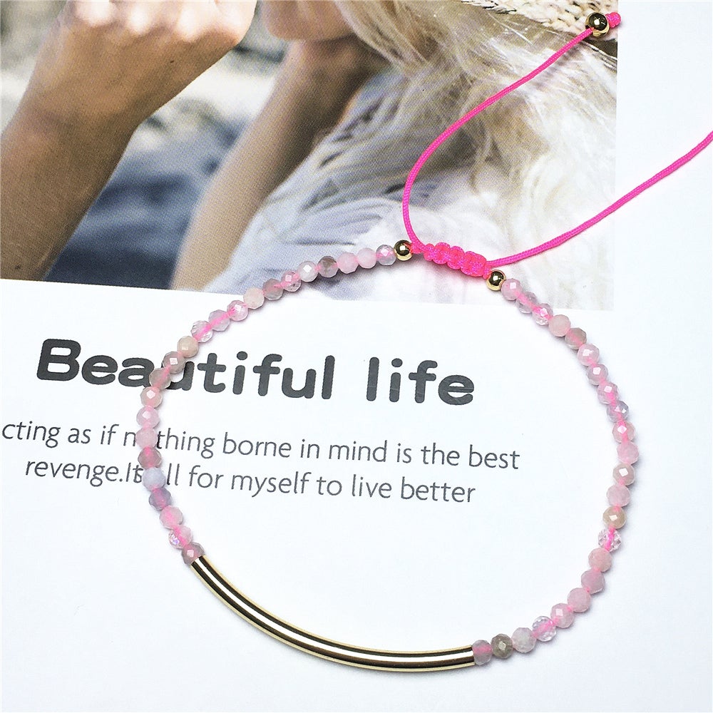 Natural Morganite Gemstone Braid Rope Macrame Adjustable Bracelet Tiny Beads Gemstone Bracelet with Gold Spacer