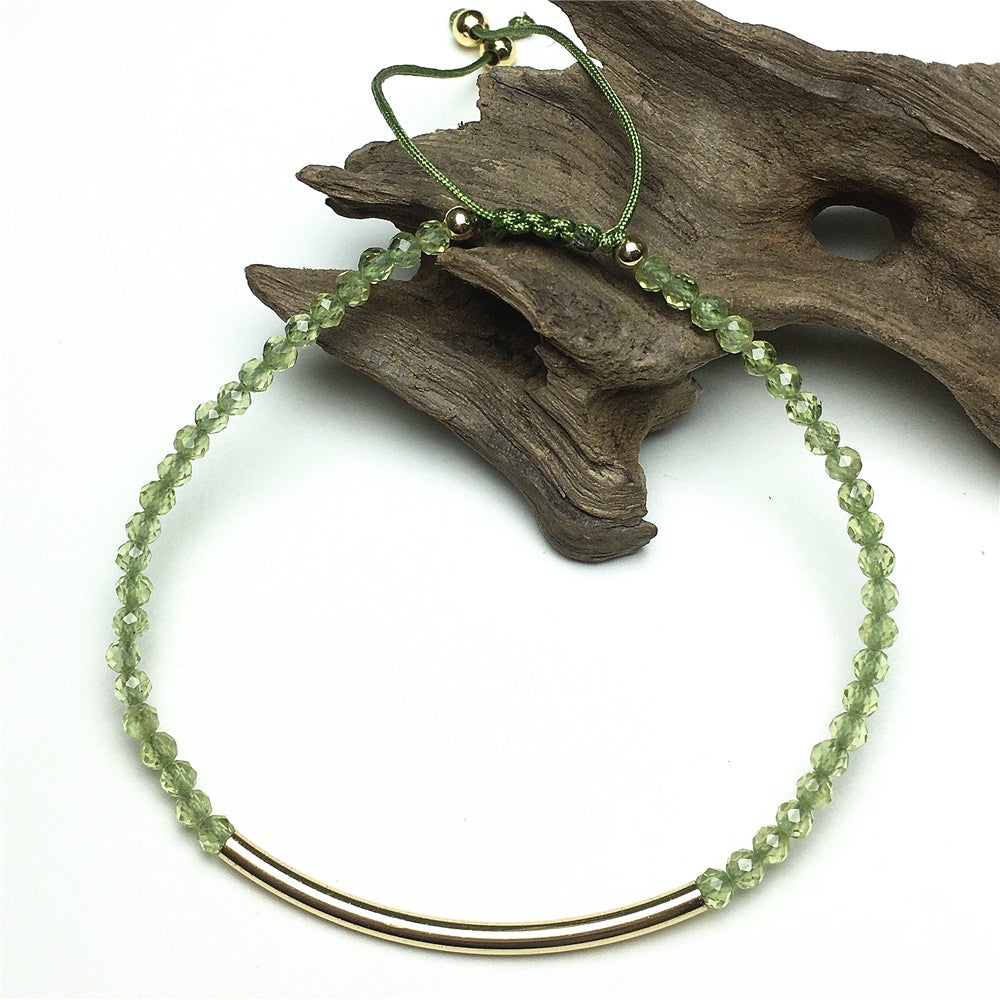 Natural Peridot Gemstone Braid Rope Macrame Adjustable Bracelet Tiny Beads Gemstone Bracelet with Gold Spacer