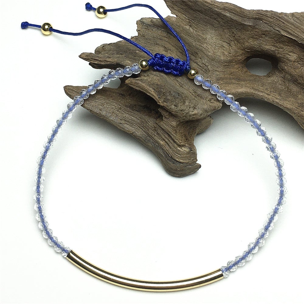 Natural Clear Quartz Gemstone Braid Rope Macrame Adjustable Bracelet Tiny Beads Gemstone Bracelet with Gold Spacer