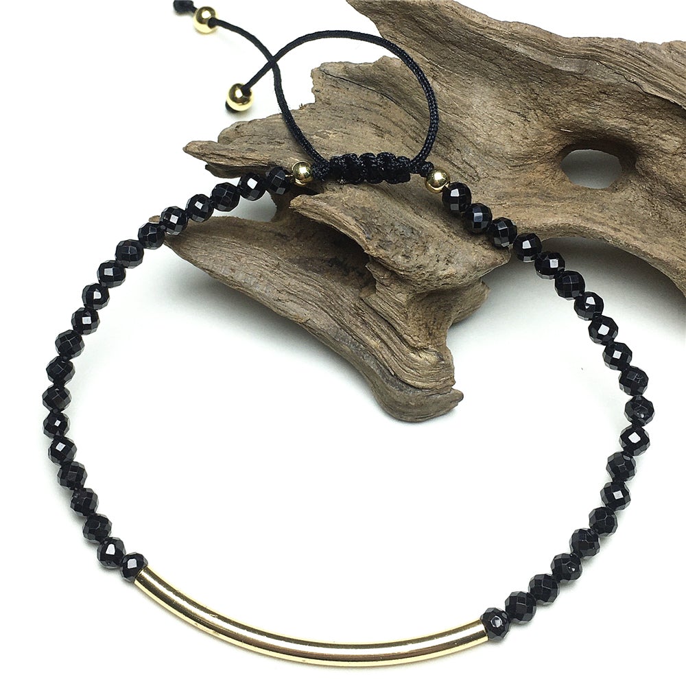 Faceted Black Spinel Beads Bracelet Adjustable Handmade Braid Rope Designer Bracelet