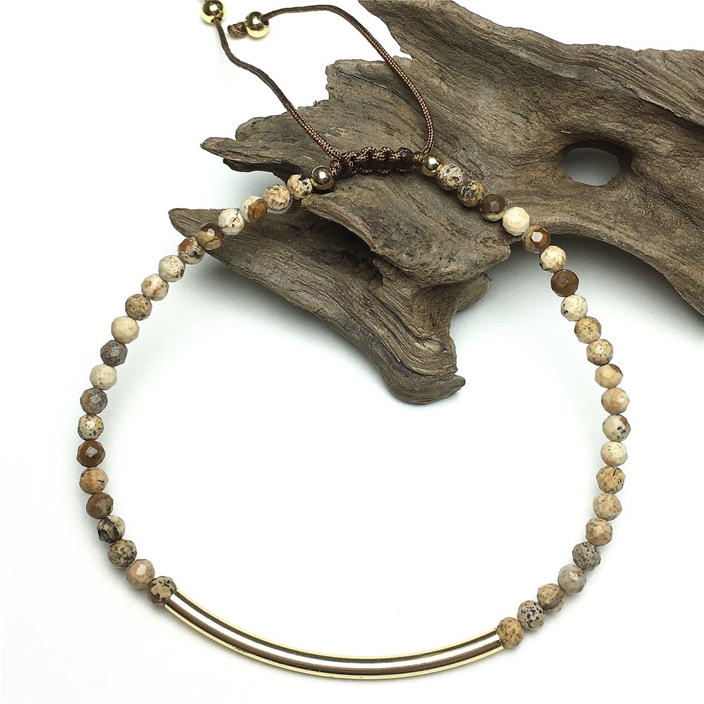Faceted Picture Jasper Beads Bracelet Adjustable Handmade Braid Rope Designer Bracelet