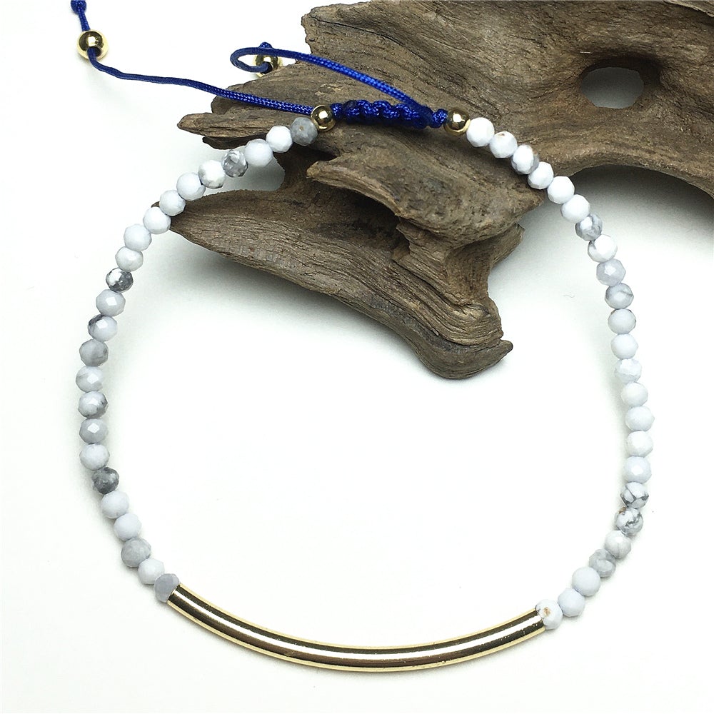 Faceted Howlite Beads Bracelet Adjustable Handmade Braid Rope Designer Bracelet