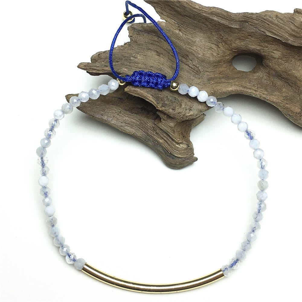 Natural Moonstone Gemstone Braid Rope Macrame Adjustable Bracelet Tiny Beads Gemstone Bracelet with Gold Spacer
