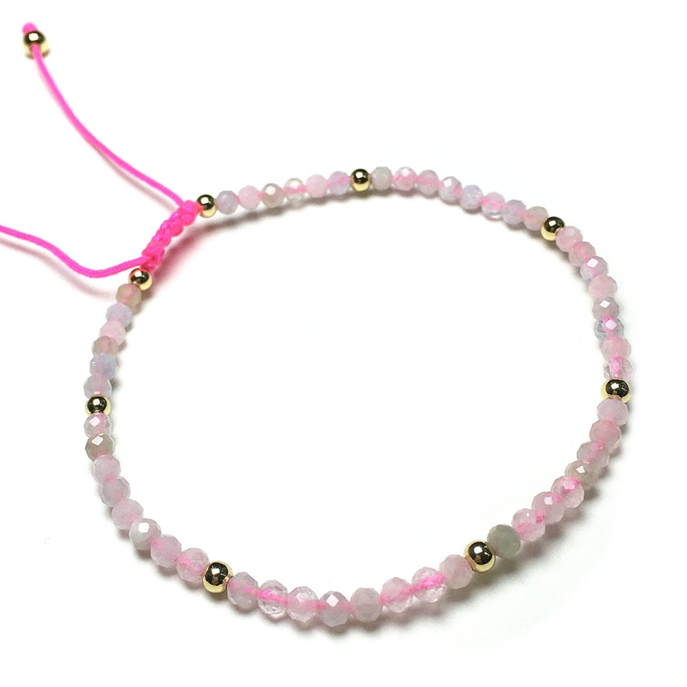 Natural Morganite Gemstone Braid Rope Macrame Adjustable Bracelet Tiny Beads Gemstone Bracelet with Gold Beads Spacer