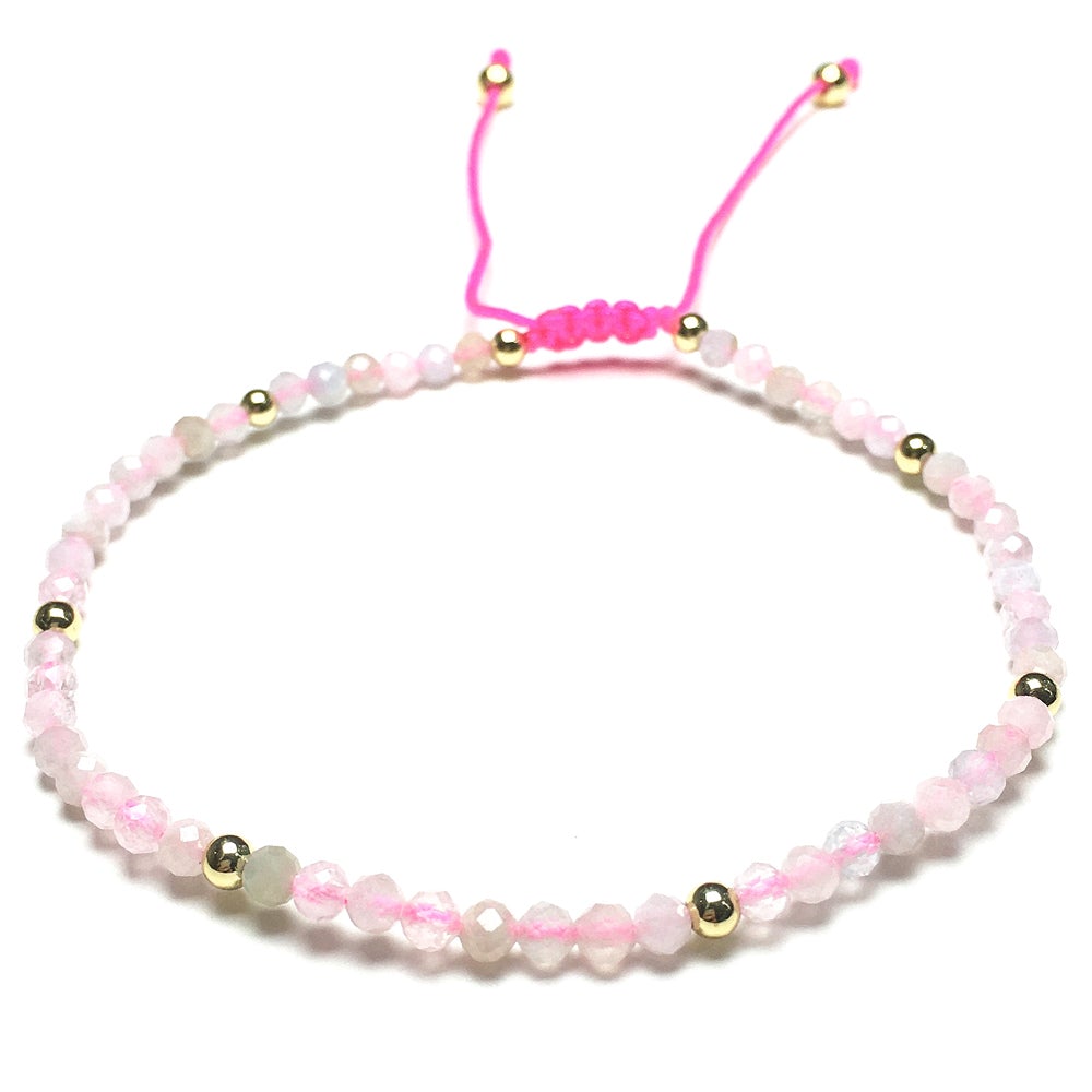 Natural Morganite Gemstone Braid Rope Macrame Adjustable Bracelet Tiny Beads Gemstone Bracelet with Gold Beads Spacer