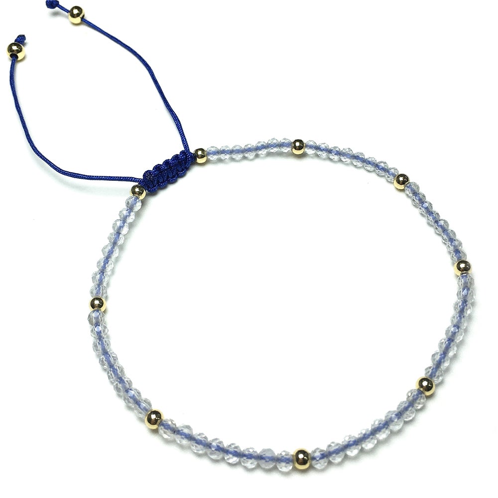 Natural Clear Quartz Gemstone Braid Rope Macrame Adjustable Bracelet Tiny Beads Gemstone Bracelet with Gold Beads Spacer