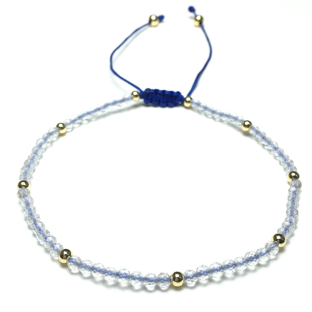 Natural Clear Quartz Gemstone Braid Rope Macrame Adjustable Bracelet Tiny Beads Gemstone Bracelet with Gold Beads Spacer