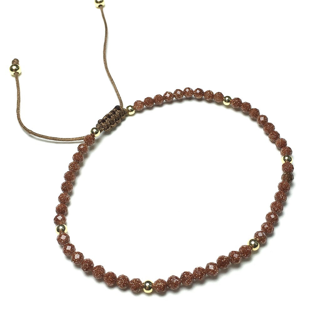 Natural Gold Sandstone Gemstone Braid Rope Macrame Adjustable Bracelet Tiny Beads Gemstone Bracelet with Gold Beads Spacer
