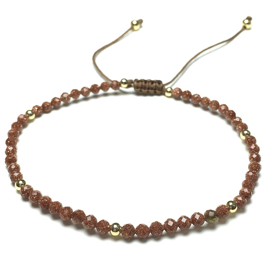 Natural Gold Sandstone Gemstone Braid Rope Macrame Adjustable Bracelet Tiny Beads Gemstone Bracelet with Gold Beads Spacer
