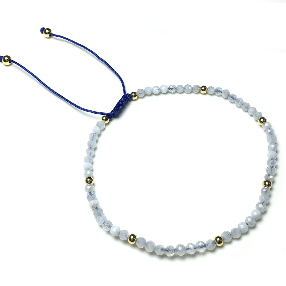 Natural Moonstone Gemstone Braid Rope Macrame Adjustable Bracelet Tiny Beads Gemstone Bracelet with Gold Beads Spacer
