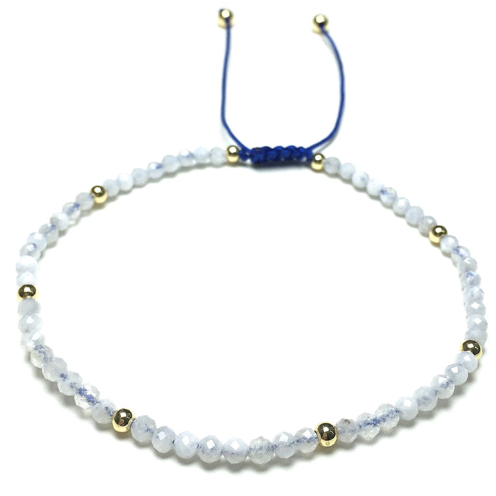 Natural Moonstone Gemstone Braid Rope Macrame Adjustable Bracelet Tiny Beads Gemstone Bracelet with Gold Beads Spacer
