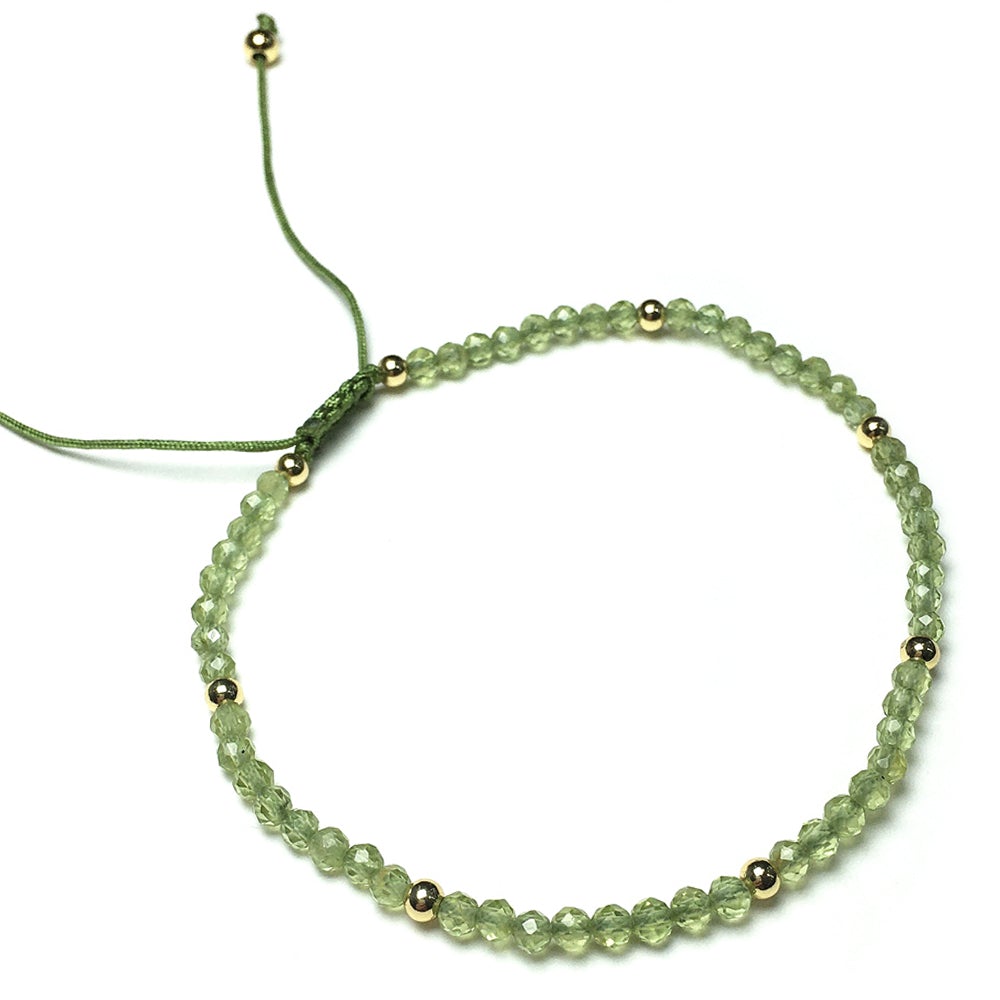 Natural Peridot Gemstone Braid Rope Macrame Adjustable Bracelet Tiny Beads Gemstone Bracelet with Gold Beads Spacer