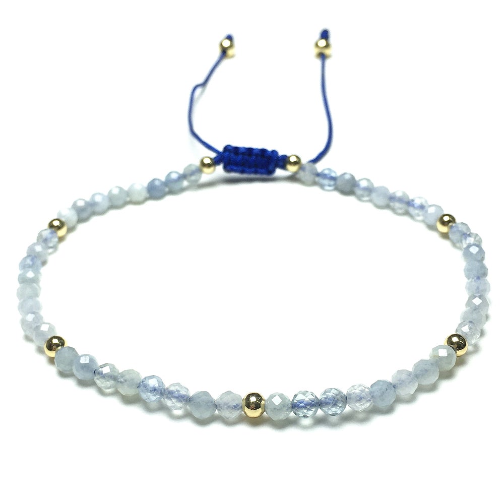 Natural Aquamarine Gemstone Braid Rope Macrame Adjustable Bracelet Tiny Beads Gemstone Bracelet with Gold Beads Spacer