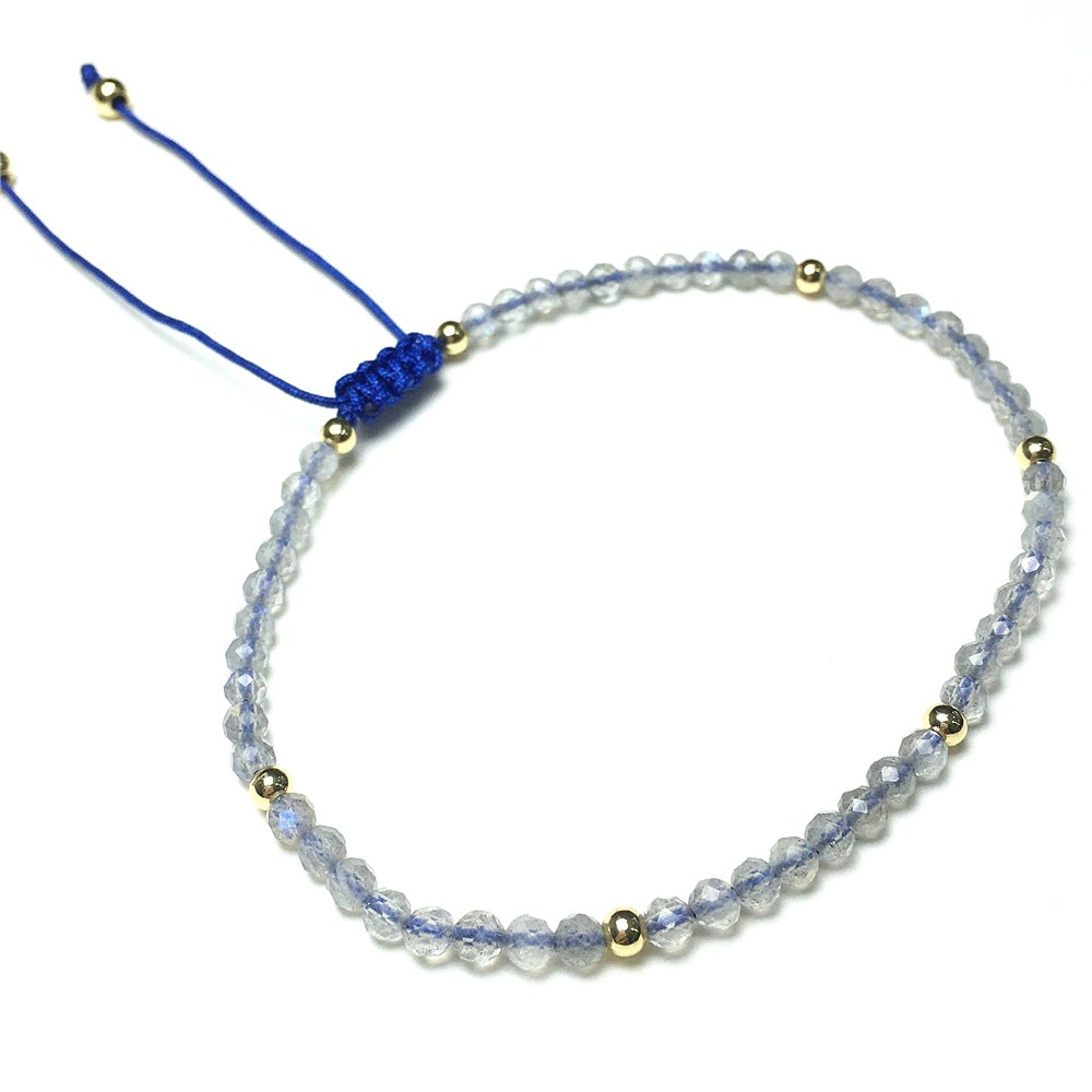 Natural Labradorite Gemstone Braid Rope Macrame Adjustable Bracelet Tiny Beads Gemstone Bracelet with Gold Beads Spacer