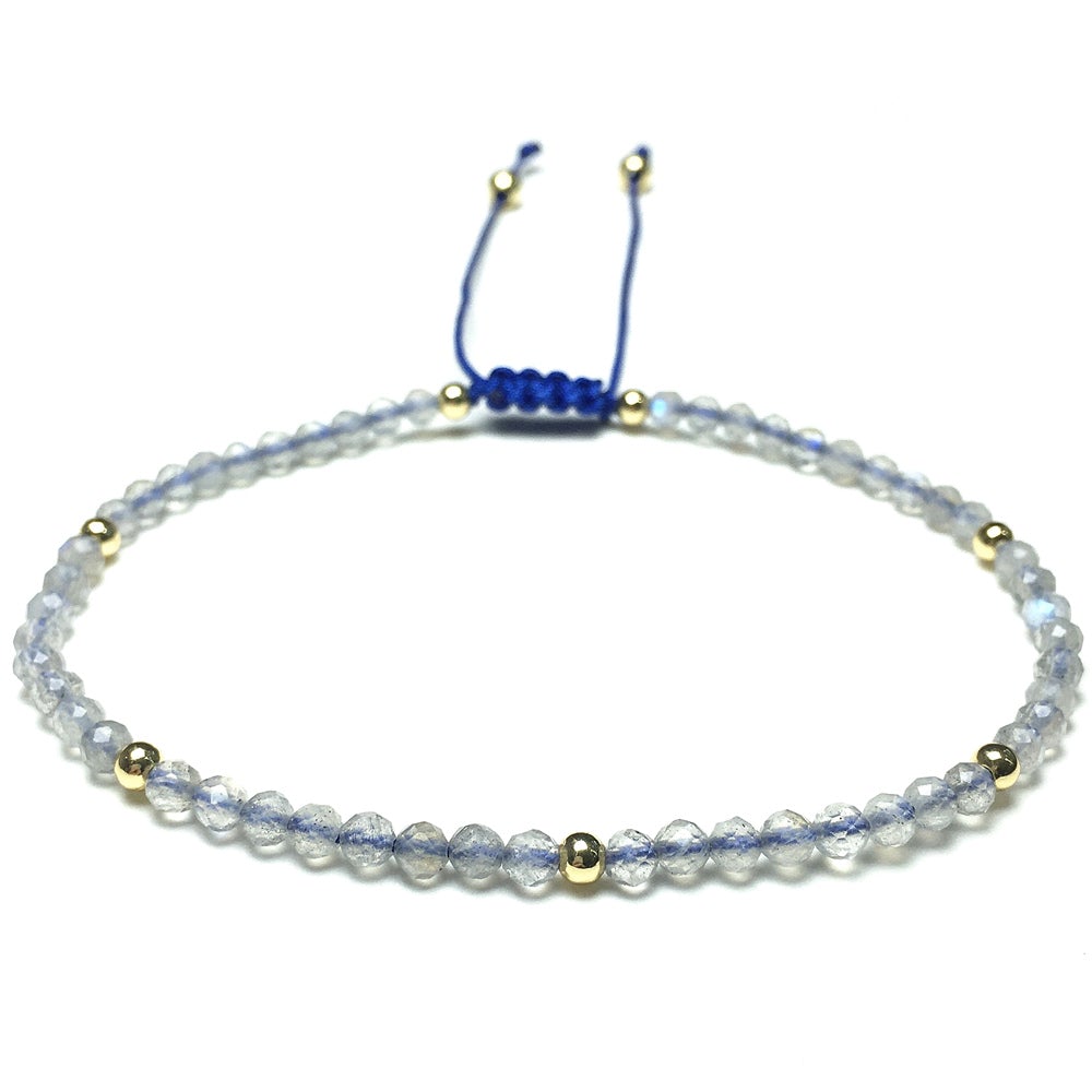 Natural Labradorite Gemstone Braid Rope Macrame Adjustable Bracelet Tiny Beads Gemstone Bracelet with Gold Beads Spacer