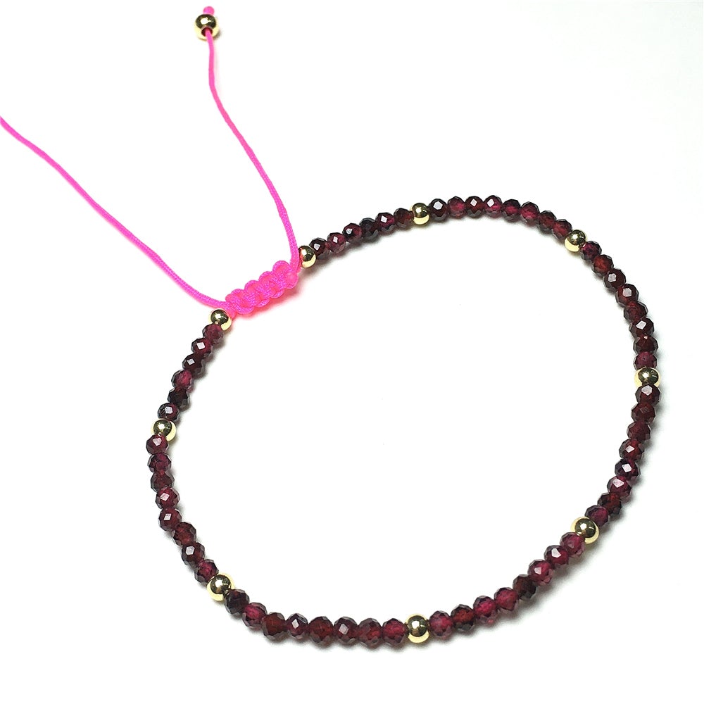 Natural Red Garnet Gemstone Braid Rope Macrame Adjustable Bracelet Tiny Beads Gemstone Bracelet with Gold Beads Spacer