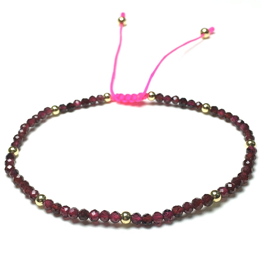 Natural Red Garnet Gemstone Braid Rope Macrame Adjustable Bracelet Tiny Beads Gemstone Bracelet with Gold Beads Spacer