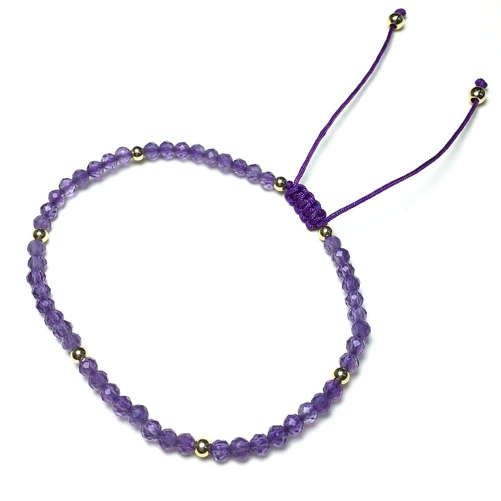 Natural Amethyst Gemstone Braid Rope Macrame Adjustable Bracelet Tiny Beads Gemstone Bracelet with Gold Beads Spacer