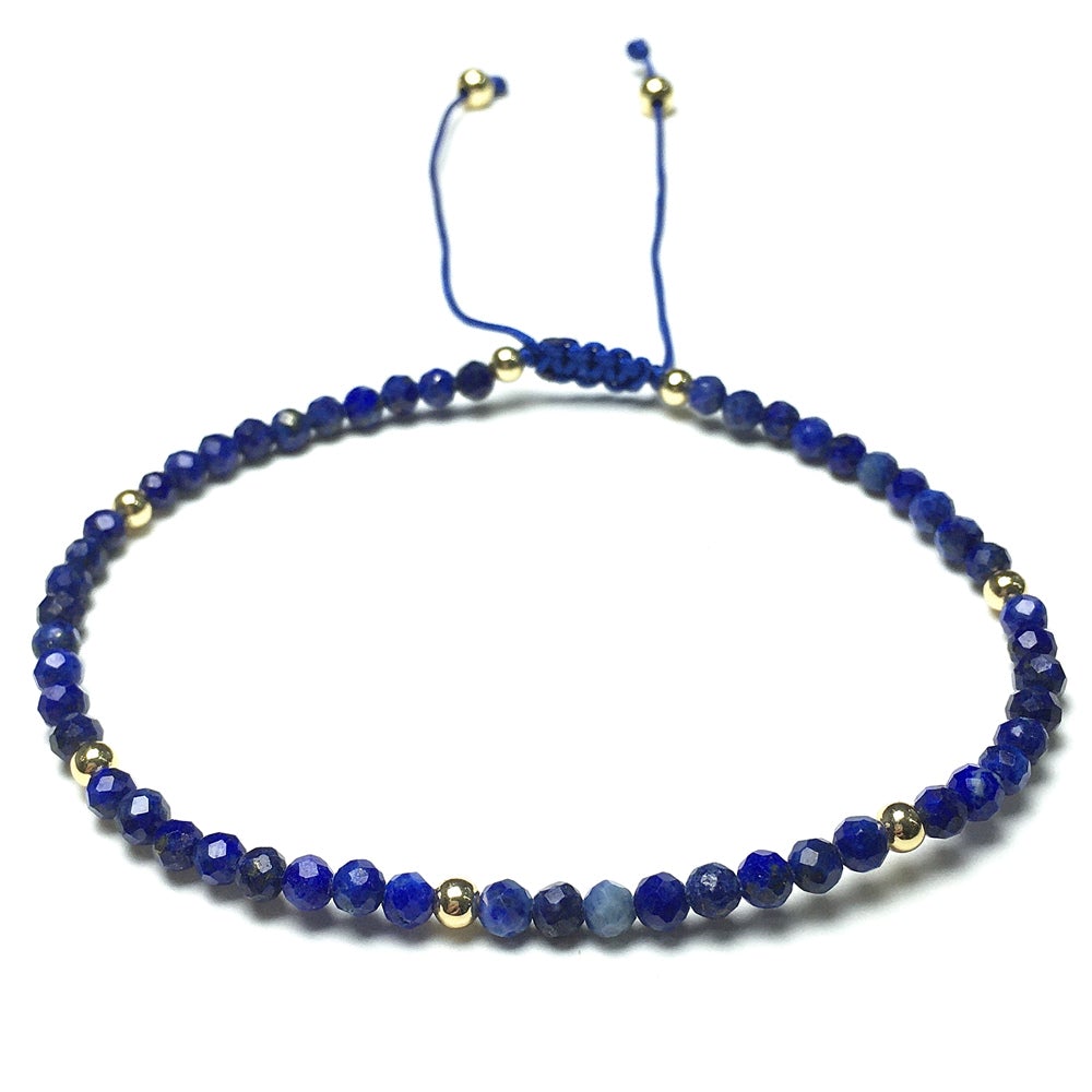 Natural Lapis Lazuli Gemstone Braid Rope Macrame Adjustable Bracelet Tiny Beads Gemstone Bracelet with Gold Beads Spacer