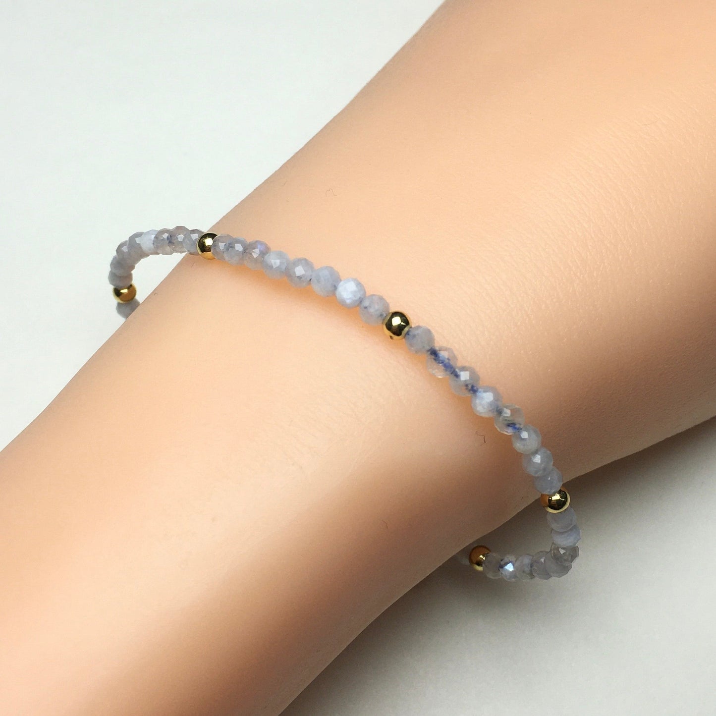 Natural Moonstone Gemstone Braid Rope Macrame Adjustable Bracelet Tiny Beads Gemstone Bracelet with Gold Beads Spacer