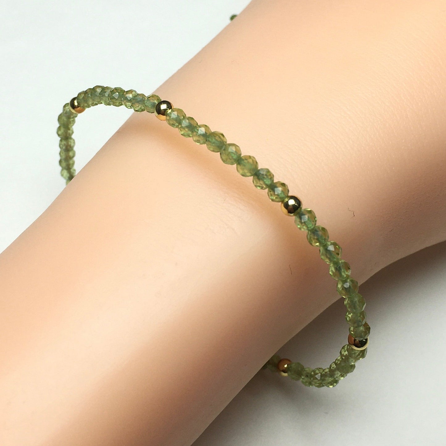Natural Peridot Gemstone Braid Rope Macrame Adjustable Bracelet Tiny Beads Gemstone Bracelet with Gold Beads Spacer