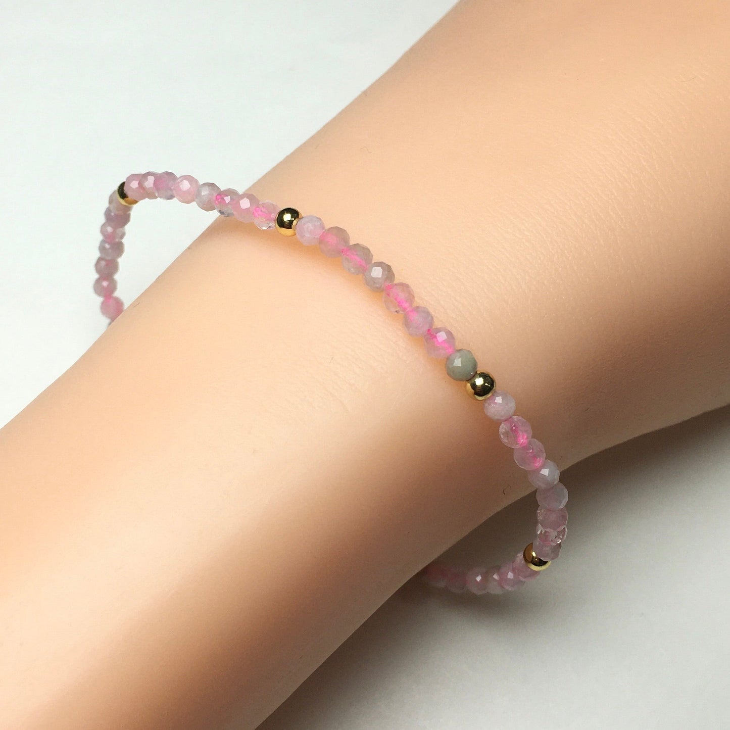 Natural Morganite Gemstone Braid Rope Macrame Adjustable Bracelet Tiny Beads Gemstone Bracelet with Gold Beads Spacer