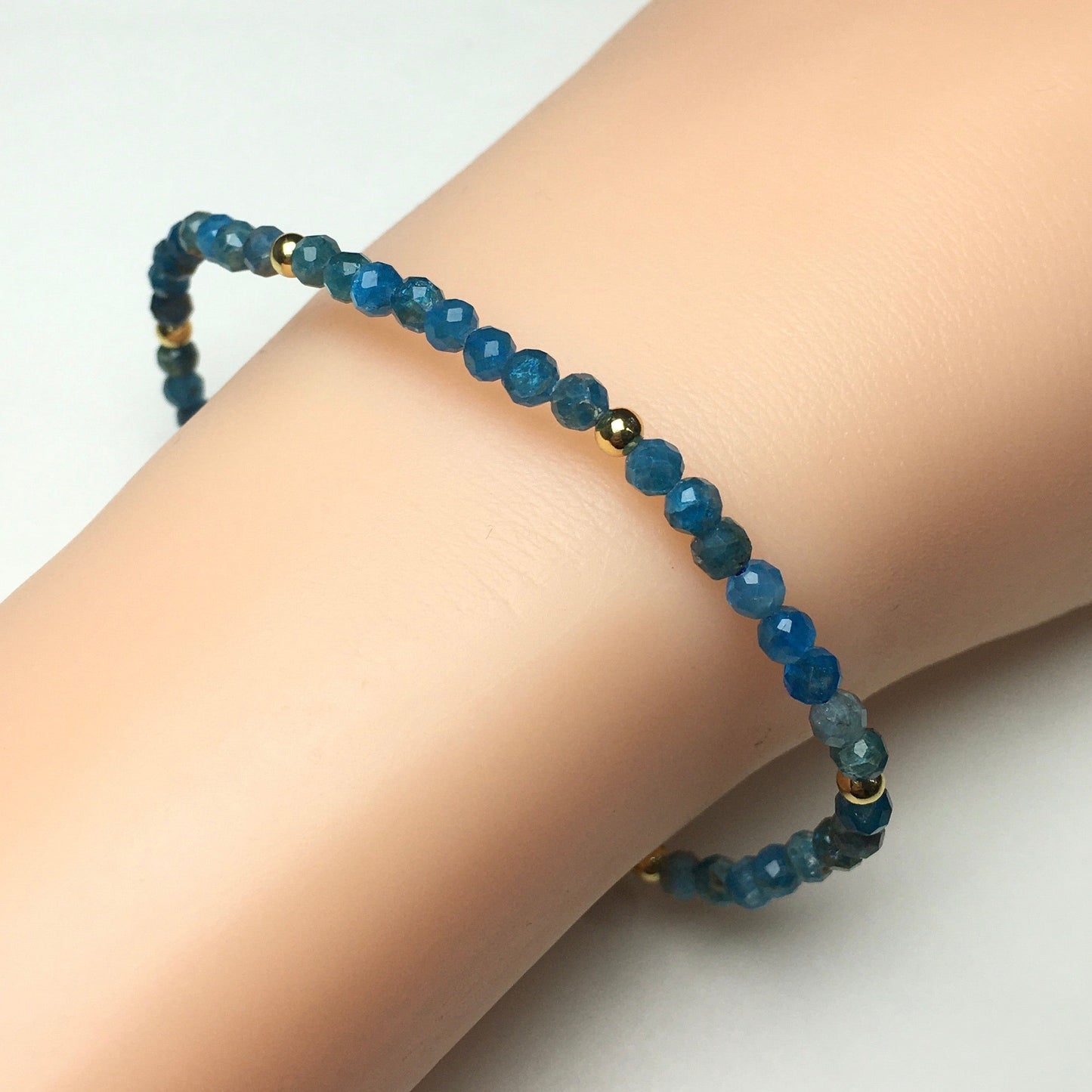 Natural Blue Apatite Gemstone Braid Rope Macrame Adjustable Bracelet Tiny Beads Gemstone Bracelet with Gold Beads Spacer
