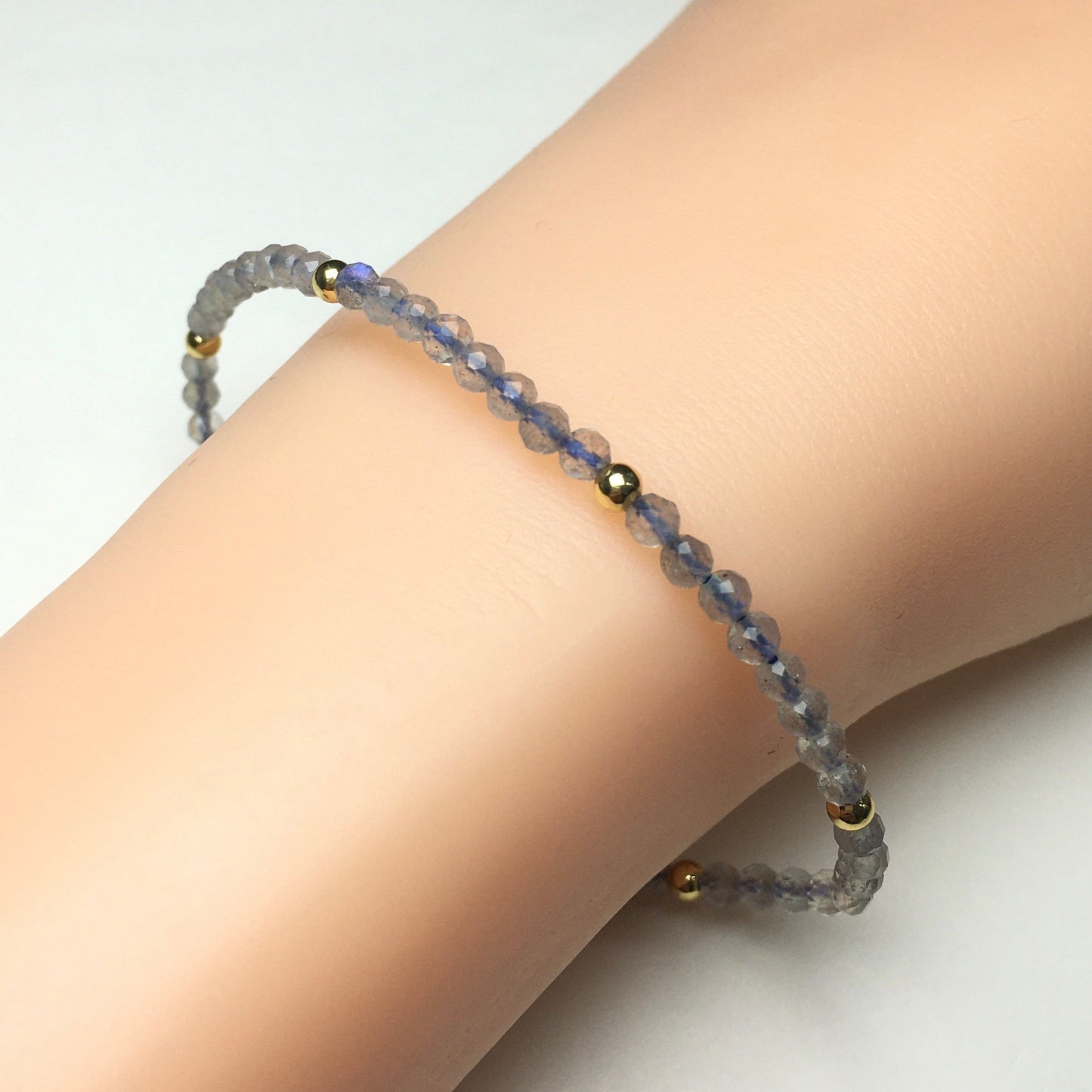 Natural Labradorite Gemstone Braid Rope Macrame Adjustable Bracelet Tiny Beads Gemstone Bracelet with Gold Beads Spacer