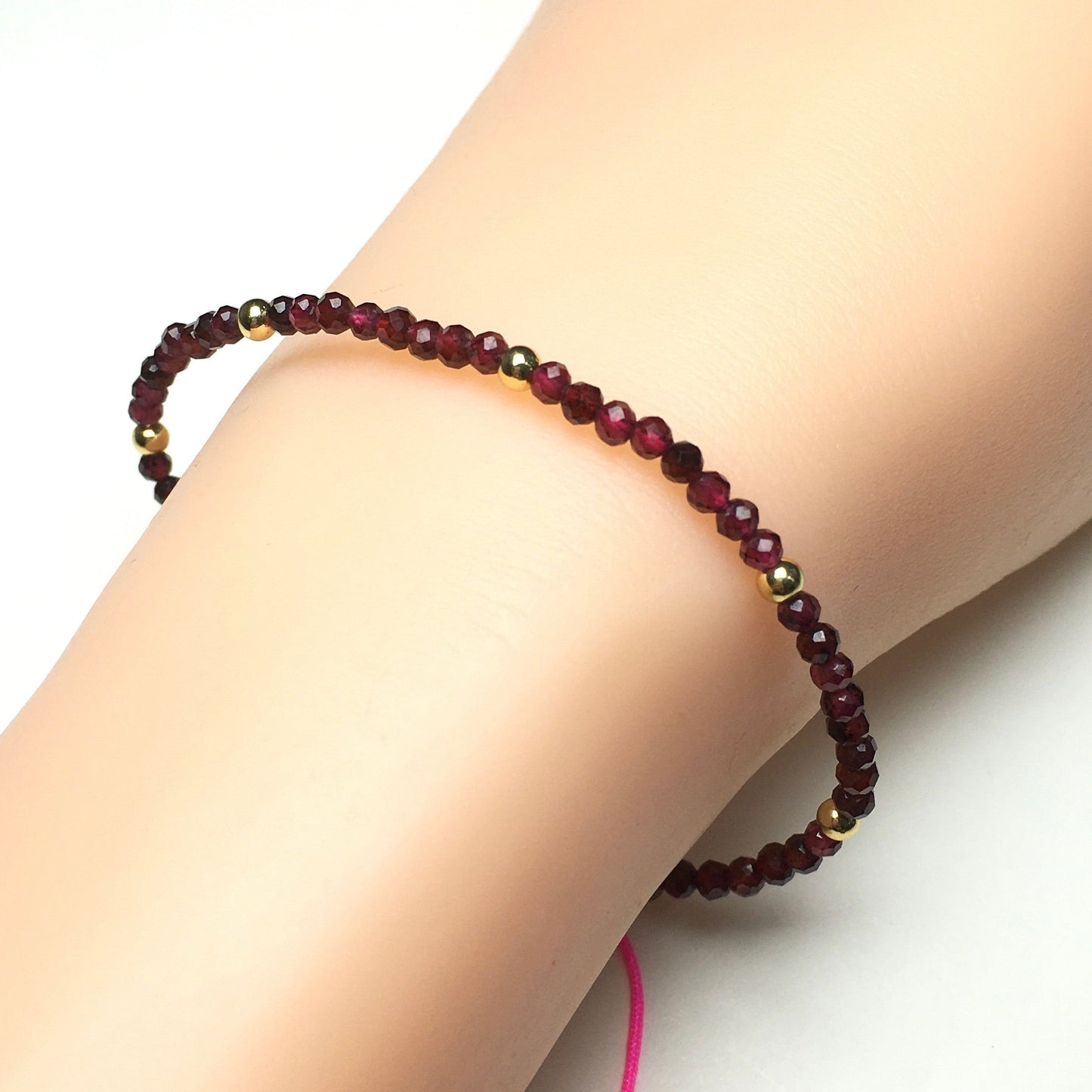 Natural Red Garnet Gemstone Braid Rope Macrame Adjustable Bracelet Tiny Beads Gemstone Bracelet with Gold Beads Spacer